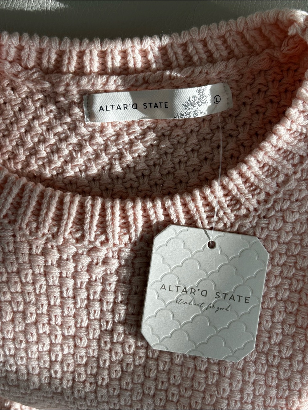 Altar'd State Blush Pink Waffle Crewneck Sweater